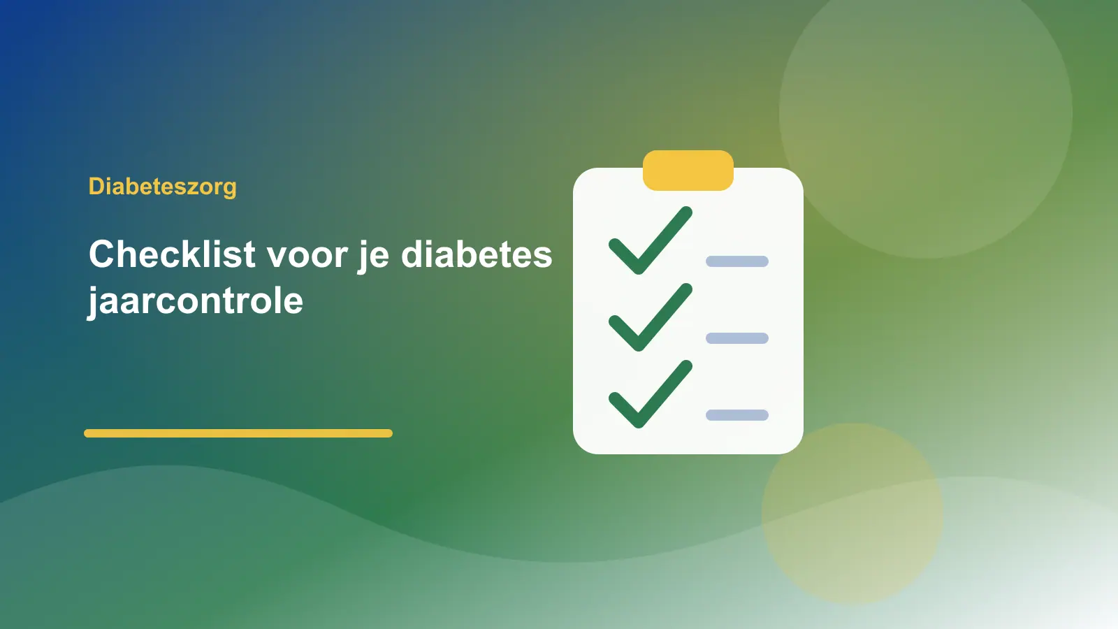Patient bereidt diabetes jaarcontrole voor met checklist, medicatieoverzicht en glucosewaarden